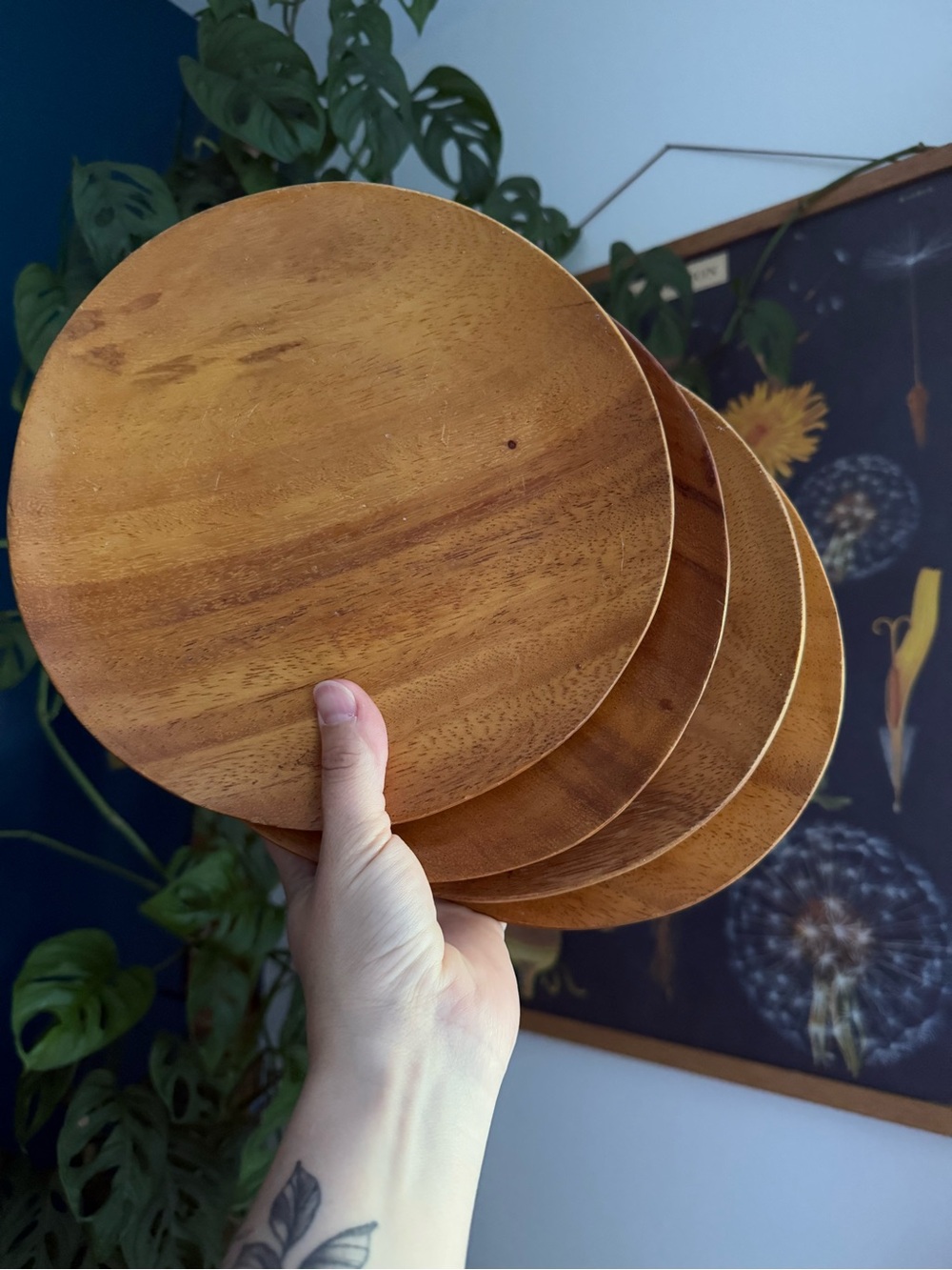 Wooden 8 inch Round Plates - Natural Brown